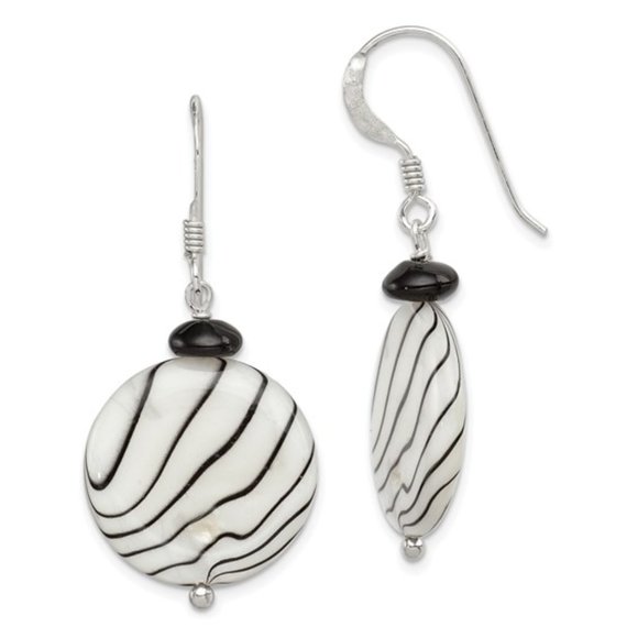 Sterling Silver Black Agate/MOP Earrin - Picture 1 of 3